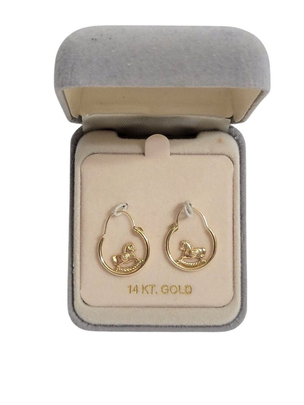 Vintage Rocking Horse 14k Yellow Gold Hoop Earrings Pierced